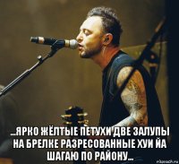  ...ярко жёлтые петухи две залупы на брелке разресованные хуи йа шагаю по району...