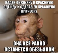 надев обезьяну в красивую одежду и сделав ей красивую прическу она всё равно останется обезьяной