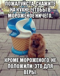 пожалуйста, скажите на кухне, чтобы в мороженое ничего, кроме мороженого, не положили. это для веры.