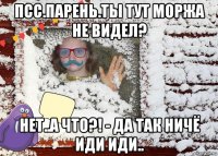псс.парень.ты тут моржа не видел? нет..а что?! - да так ничё иди иди..