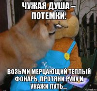 чужая душа – потемки. возьми мерцающий теплый фонарь, протяни руку и укажи путь...