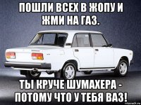 пошли всех в жопу и жми на газ. ты круче шумахера - потому что у тебя ваз!
