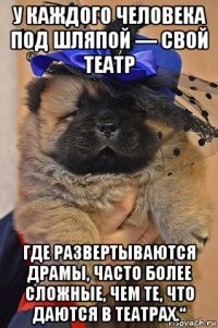 у каждого человека под шляпой — свой театр где развертываются драмы, часто более сложные, чем те, что даются в театрах.“