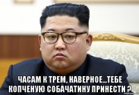  часам к трем, наверное...тебе копченую собачатину принести ?
