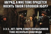 хагрид, а мне тоже придётся носить такой головной убор? э-э-э.., нет, гарри, в мире волшебников тоже несколько иная мода
