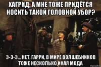 хагрид, а мне тоже придётся носить такой головной убор? э-э-э... нет, гарри, в мире волшебников тоже несколько иная мода