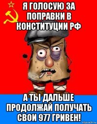 я голосую за поправки в конституции рф а ты дальше продолжай получать свои 977 гривен!