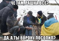 че там, рашка всё? да, а ты ворону посолил?