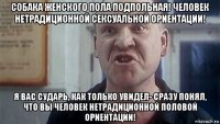 собака женского пола подпольная! человек нетрадиционной сексуальной ориентации! я вас сударь, как только увидел- сразу понял, что вы человек нетрадиционной половой ориентации!