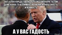 вот если я представлю пелози с хиллари, то там даже какое-то взаимное уважение и любезность, и нежность а у вас гадость