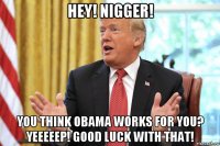 hey! nigger! you think obama works for you? yeeeeep! good luck with that!