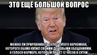 это ещё большой вопрос можно ли приравнивать голос тупого наркомана, которого обама купил своими дешёвыми обещаниями, к голосу фермера, который пашет 12 часов в сутки