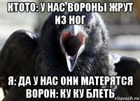 ктото: у нас вороны жрут из ног я: да у нас они матерятся ворон: ку ку блеть