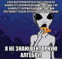 у нас векторной алгебре учат только на факультете неприкладной математики. а на факультет неприкладной математики поступают только латентные шизофреники! я не знаю векторную алгебру!