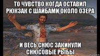 то чувство когда оставил рюкзак с шайбами около озера и весь снюс закинули снюсовые рыбы