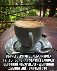  вы четверо уже заебали всех тут, ты, больная эта mr.ebanko, и высокий чебурек..ах и дырявая дубина ещё толстый этот