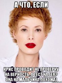 а что, если крис проводит не проверку на верность, а тест на гея? она на мальчика похожа)