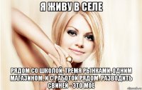 я живу в селе рядом со школой, тремя рынками, одним магазином, и с работой рядом. разводить свиней - это моё