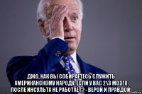  джо, как вы собираетесь служить американскому народу, если у вас 2\3 мозга после инсульта не работает? - верой и правдой!