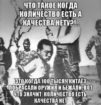 что такое когда количество есть а качества нету?!.. это когда 100 тысяч китаёз побрасали оружия и бежали, вот что значит: количество есть, качества нет