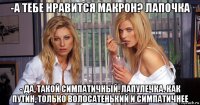 -а тебе нравится макрон? лапочка - да, такой симпатичный. лапулечка. как путин, только волосатенький и симпатичнее