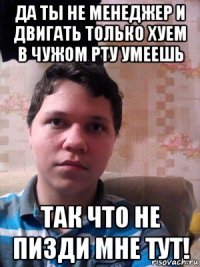 да ты не менеджер и двигать только хуем в чужом рту умеешь так что не пизди мне тут!
