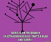  boris is on the branch ek3ztk43rhf68s9l83. that's a dead end/sorry/