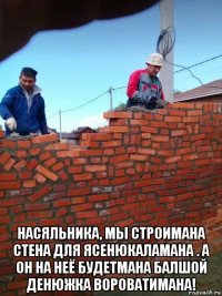  насяльника, мы строимана стена для ясенюкаламана . а он на неё будетмана балшой денюжка вороватимана!