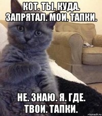 кот. ты. куда. запрятал. мои. тапки. не. знаю. я. где. твои. тапки.