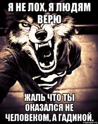 я не лох, я людям верю жаль что ты оказался не человеком, а гадиной.