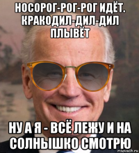 носорог-рог-рог идёт. кракодил-дил-дил плывёт ну а я - всё лежу и на солнышко смотрю