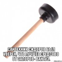  сантехник сидоров был уверен, что лучшее средство от запоров- вантуз.