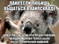 лайк если любишь общаться в хайпскваде или если считаешь что предоставление женщинам право голоса было катастрофической ошибкой