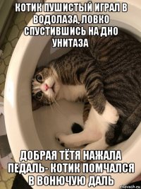 котик пушистый играл в водолаза, ловко спустившись на дно унитаза добрая тётя нажала педаль- котик помчался в вонючую даль