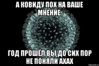 а ковиду пох на ваше мнение. год прошёл вы до сих пор не поняли ахах
