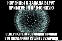 корейцы с запада берут примеры я про южную северная это изоляция полная это пиздарики сушите сухарики