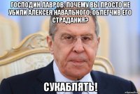 господин лавров, почему вы просто не убили алексея навального, облегчив его страдания? сукаблять!