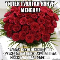 тилек туулган кунун менен!!! туулган кунун менен!! дуйно жузундогу бардык жакшылыктар сенин алдында болсун!!!