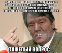 куда мне вернуться так шобы асвидомым не обозвали...? в ссср? в современную россию которая правопреемник ссср но ссср с компартией не является? или махнуть в европу? тяжёлый вопрос...