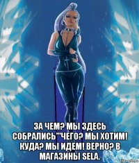  за чем? мы здесь собрались'''чего? мы хотим! куда? мы идем! верно? в магазины sela.