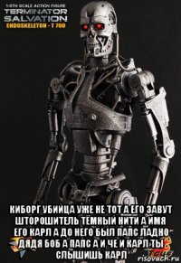  киборг убийца уже не тот а его завут шторошитель тёмный нити а имя его карл а до него был папс ладно дядя боб а папс а и че и карл ты слышишь карл