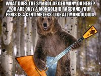what does the symbol of germany do here? you are only a mongoloid race and your penis is 4 centimeters, like all mongoloids. 