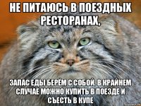 не питаюсь в поездных ресторанах, запас еды берём с собой. в крайнем случае можно купить в поезде и съесть в купе