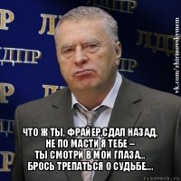  что ж ты, фрайер,сдал назад,
не по масти я тебе –
ты смотри в мои глаза…
брось трепаться о судьбе….