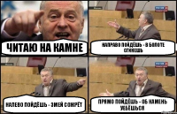 Читаю на камне Направо пойдёшь - в болоте сгинешь Налево пойдёшь - змей сожрёт Прямо пойдёшь - об камень уебёшься