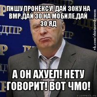 пишу пронексу! дай 30ку на вмр,дай 30 на мобиле,дай 30 яд а он ахуел! нету говорит! вот чмо!