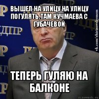 вышел на улицу на улицу погулять,там кучмаева с губачевой теперь гуляю на балконе