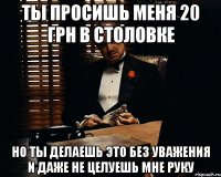 ты просишь меня 20 грн в столовке но ты делаешь это без уважения и даже не целуешь мне руку