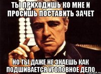 ты приходишь ко мне и просишь поставить зачет но ты даже не знаешь как подшивается уголовное дело