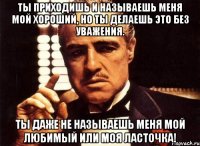 ты приходишь и называешь меня мой хороший, но ты делаешь это без уважения. ты даже не называешь меня мой любимый или моя ласточка!